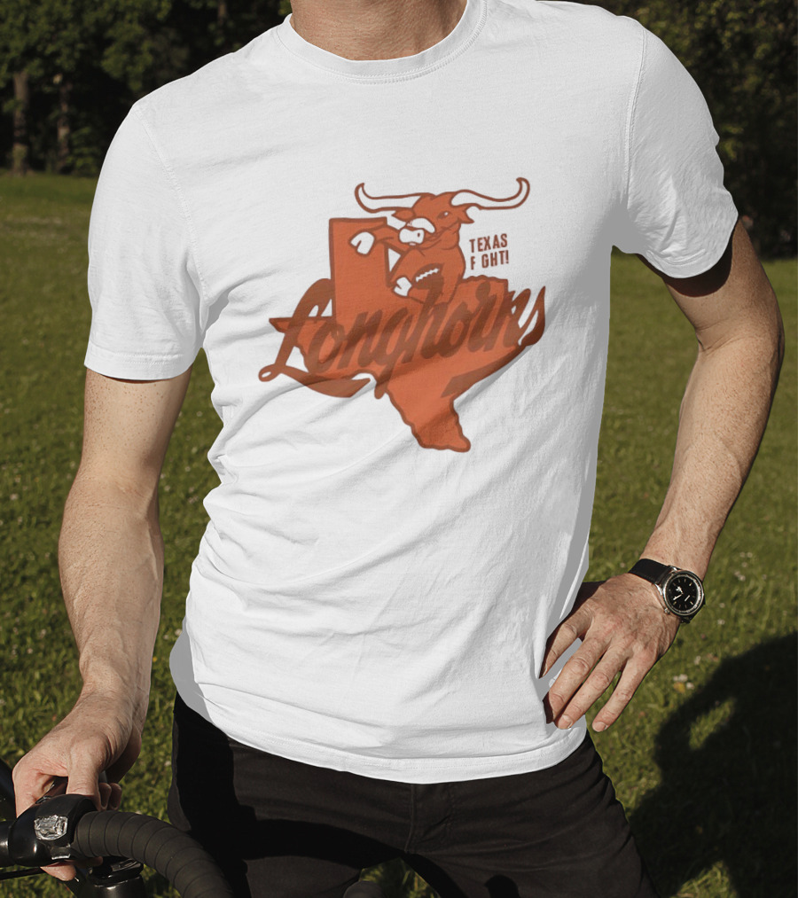Texas Longhorns Bull Head Texas State Shape Texas Fight Football T-Shirt