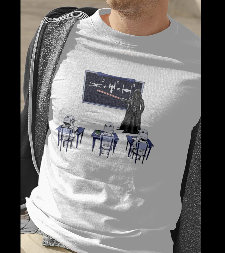 Darth Vader Teaching TIE Fighter Math To Stormtroopers Classroom Cartoon T-Shirt