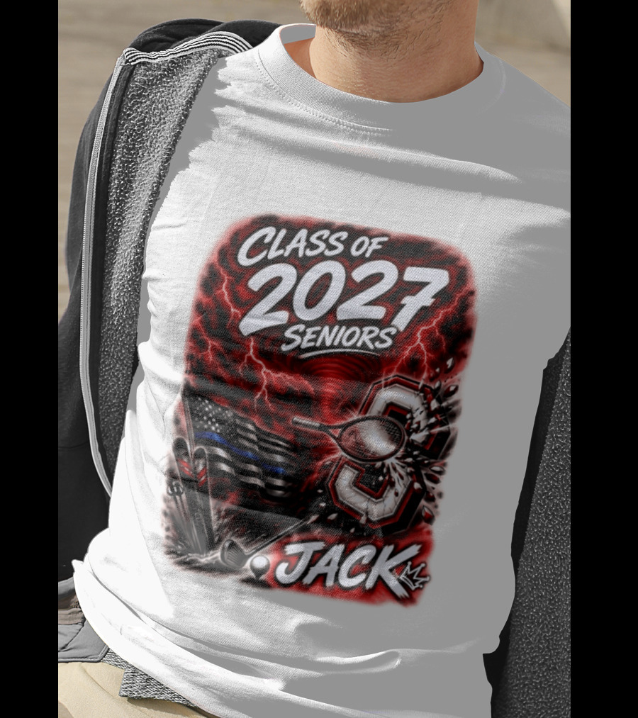 Class Of 2027 Seniors Jack Black Flag Lightning Tennis Football T-Shirt