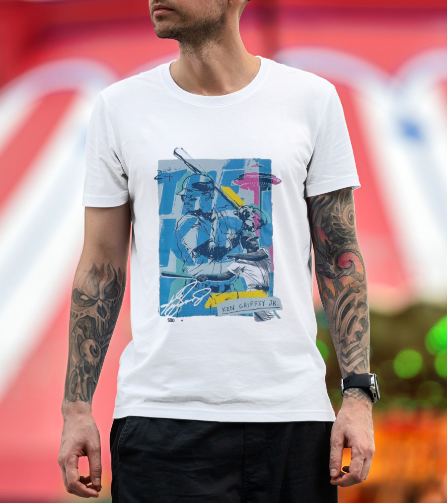 Ken Griffey Jr The Kid Baseball Legend Number 24 Seattle Skyline T-Shirt