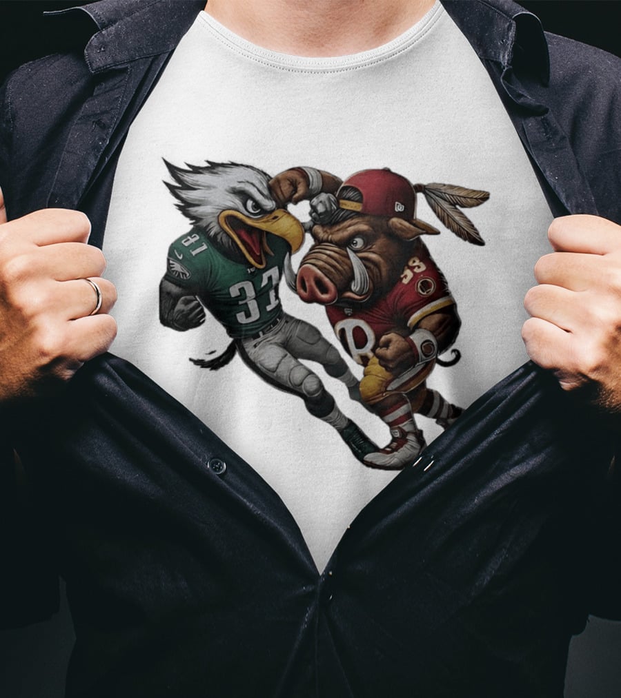 Eagles Versus Redskins Fight Cartoon NFL Rivalry T-Shirt