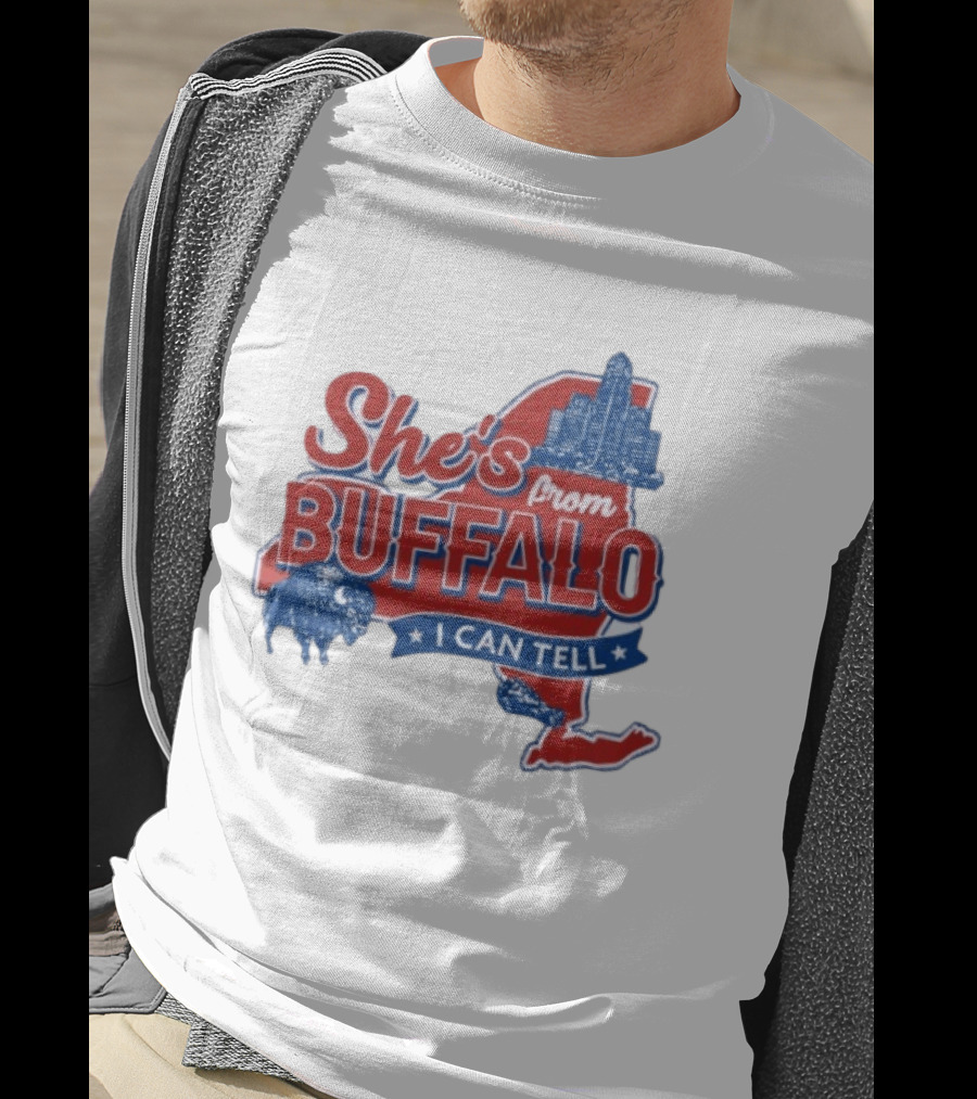 She's From Buffalo I Can Tell New York Skyline Map Bison T-Shirt