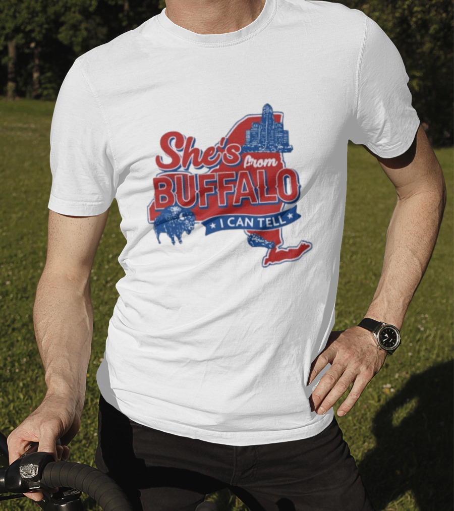 She's From Buffalo I Can Tell New York Skyline Map Bison T-Shirt