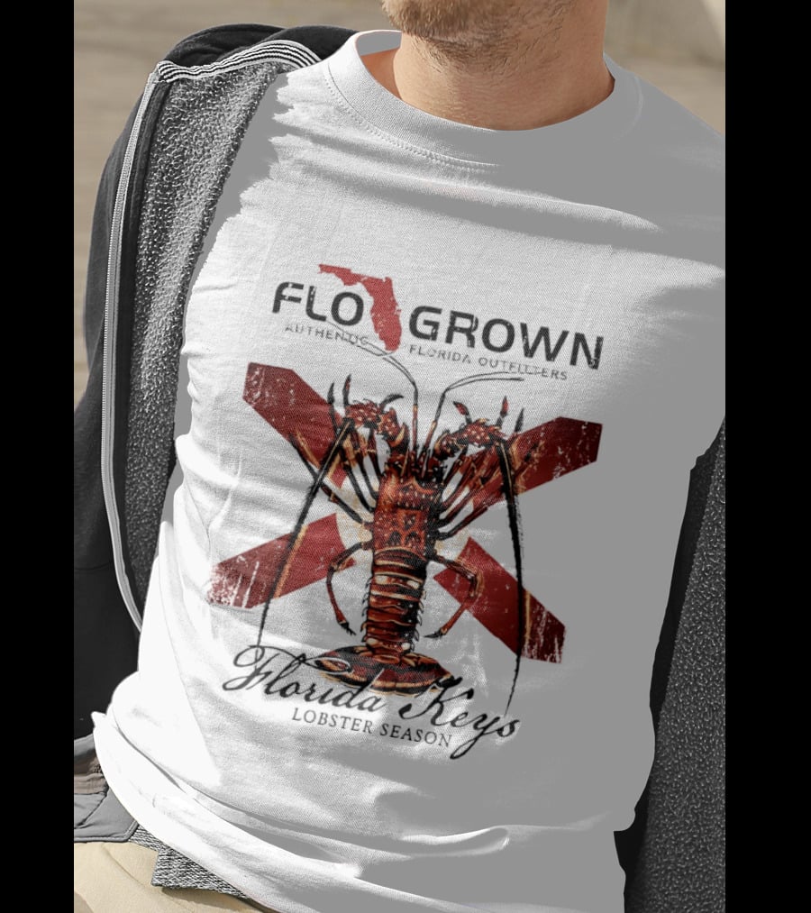 FLO GROWN Authentic Florida Outdoors Florida Keys Lobster Season Spiny Lobster Florida Flag T-Shirt