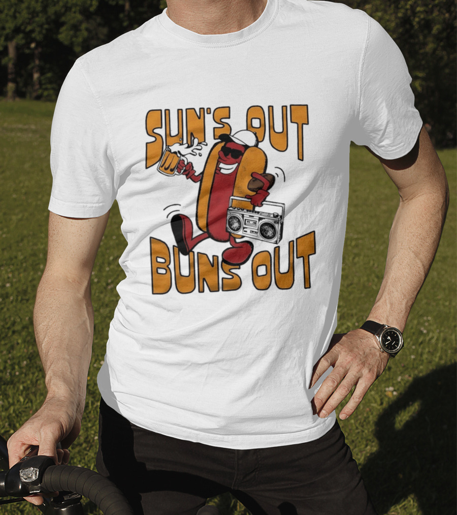 Sun's Out Buns Out Cool Hotdog With Sunglasses And Drink T-Shirt
