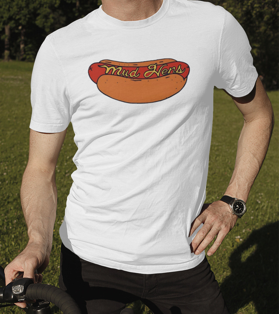Mud Hens Cursive Lettering Footlong Hot Dog Baseball Team T-Shirt