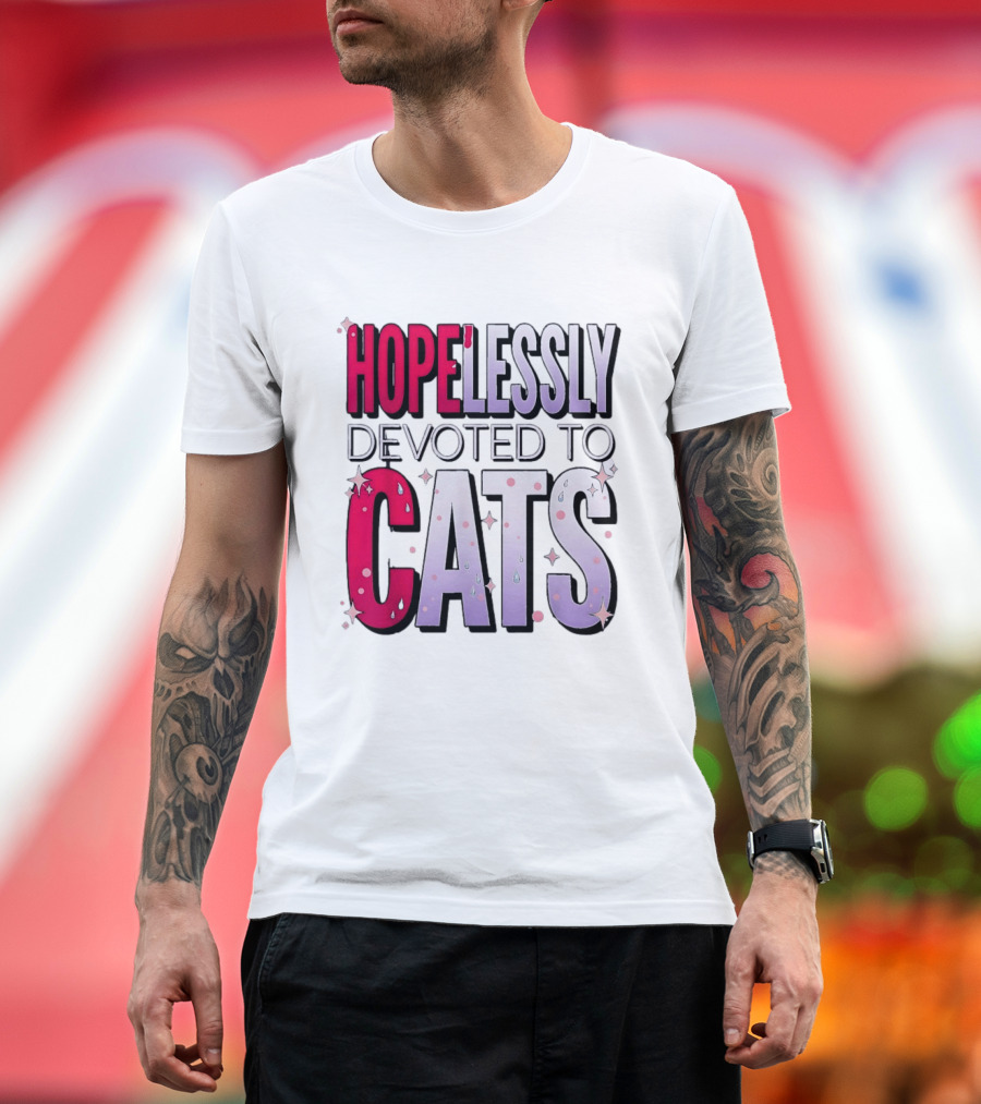Hopelessly Devoted To Cats Glitter Sparkle T-Shirt