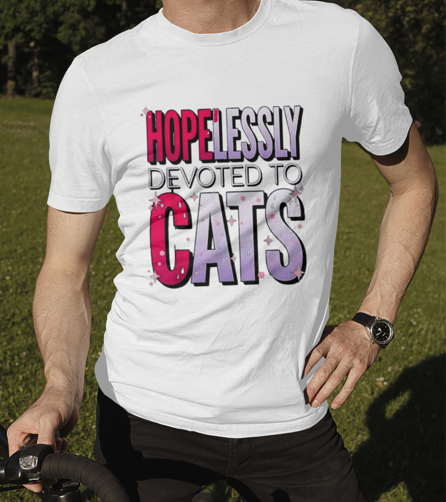 Hopelessly Devoted To Cats Glitter Sparkle T-Shirt
