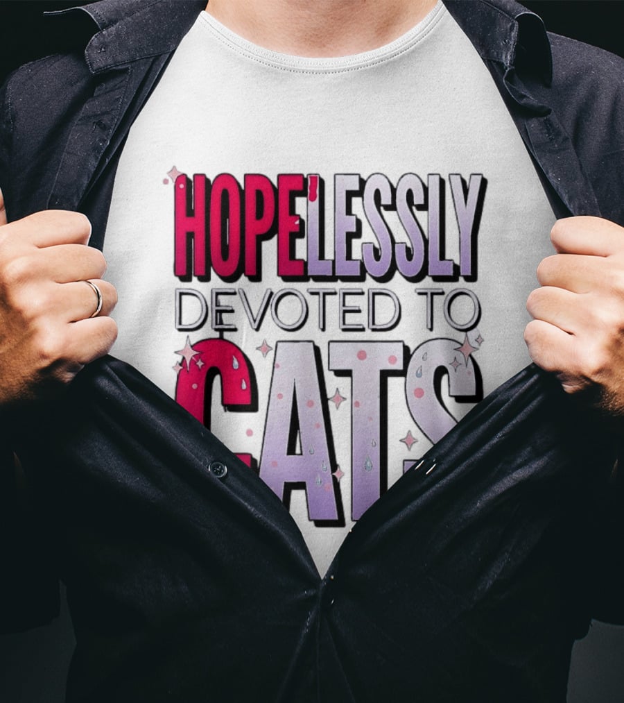 Hopelessly Devoted To Cats Glitter Sparkle T-Shirt
