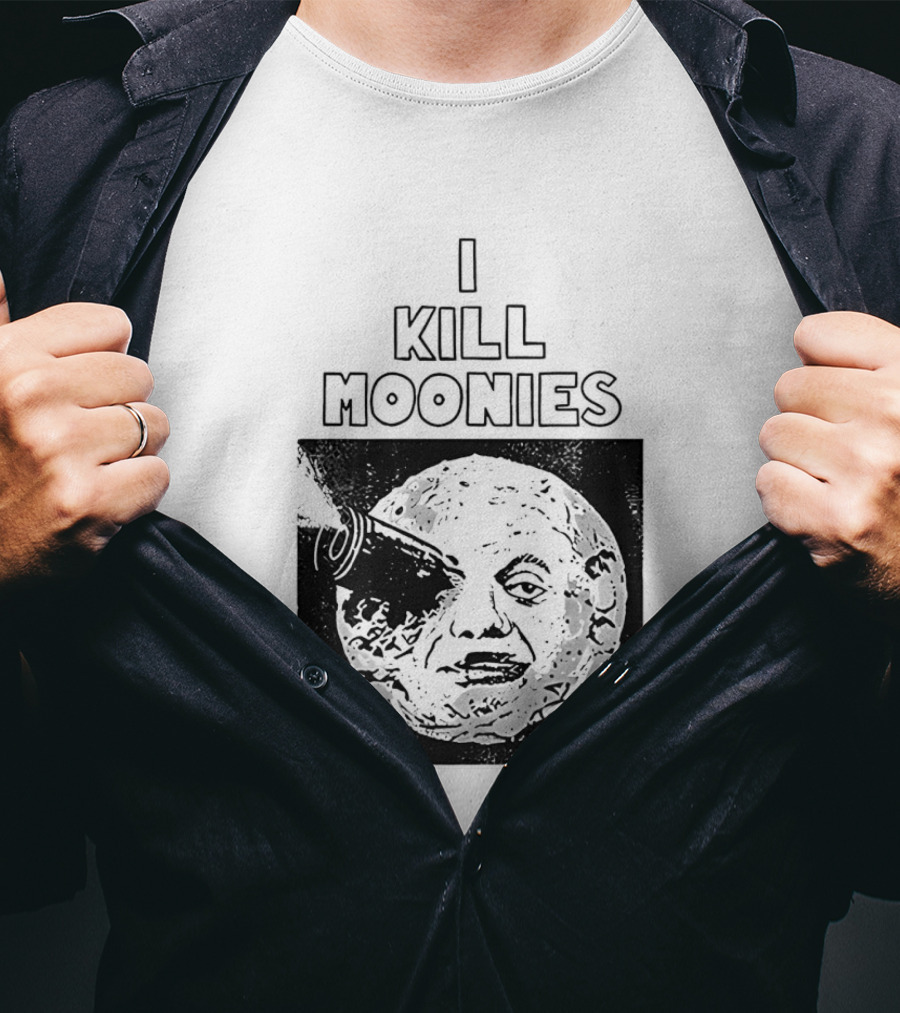 I Kill Moonies Man In The Moon Rocket Eye T-Shirt