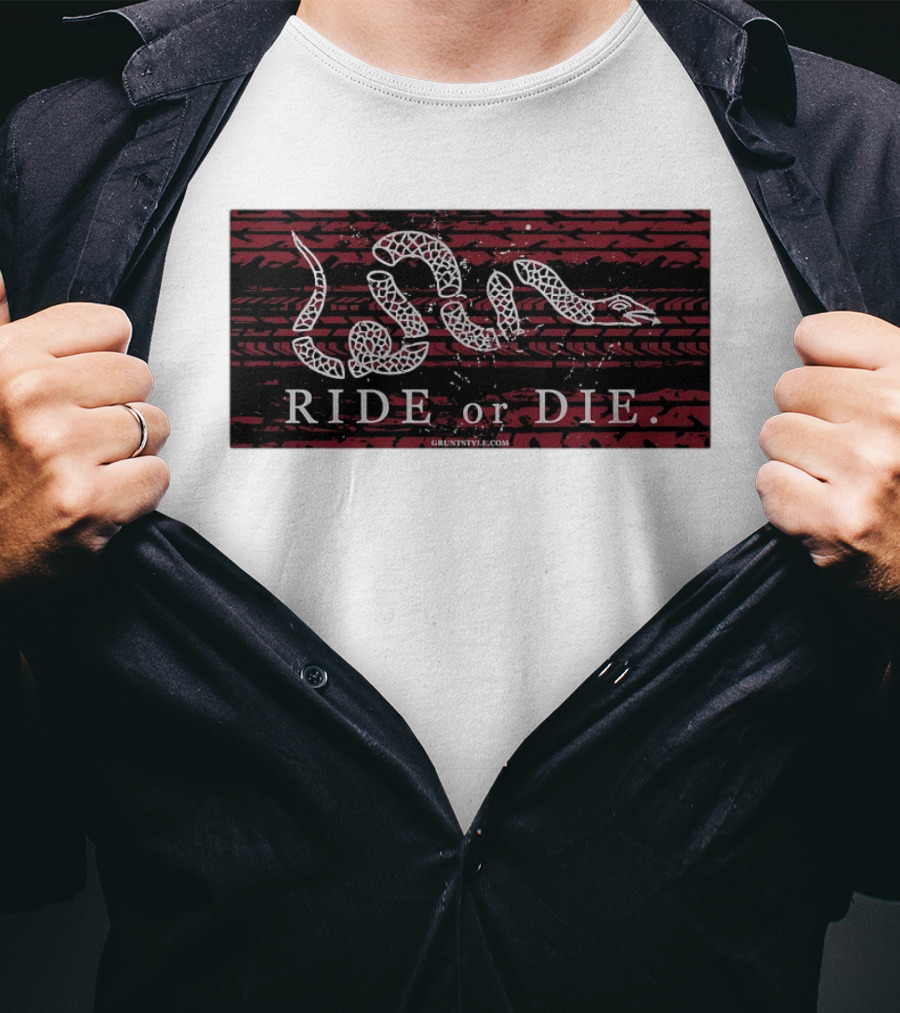Ride Or Die Coiled Snake Tire Tread Grunt T-Shirt