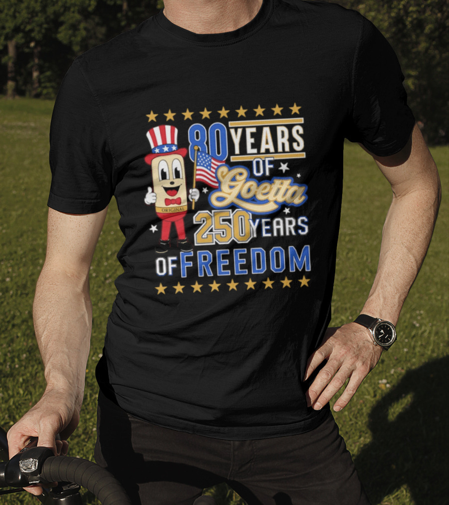 80 Years Of Goetta 250 Years Of Freedom Uncle Sam Bear Holding American Flag T-Shirt