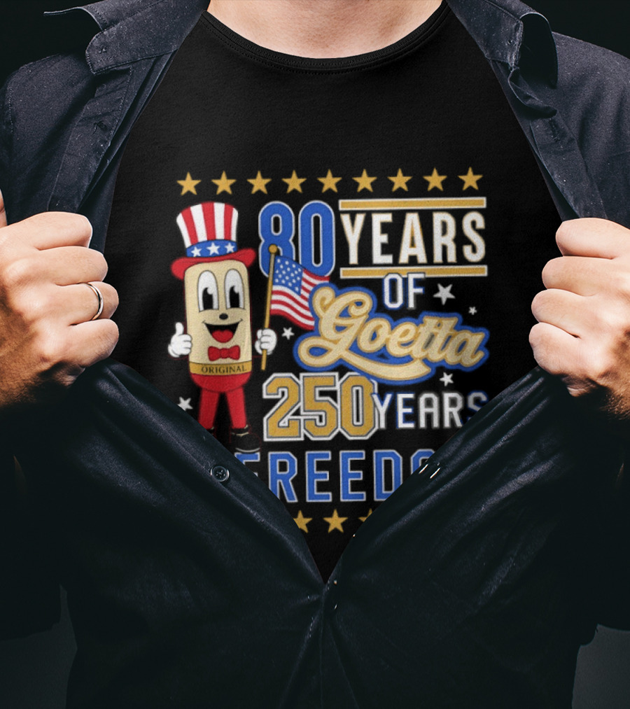 80 Years Of Goetta 250 Years Of Freedom Uncle Sam Bear Holding American Flag T-Shirt