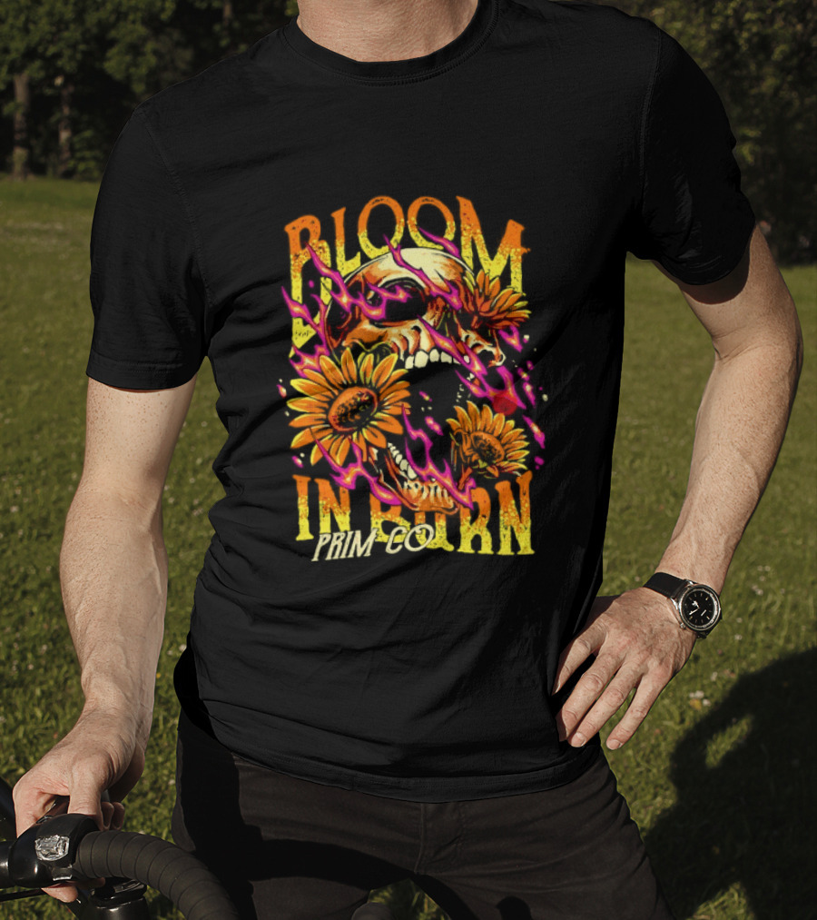 Bloom In Burn Prim Co Skull And Sunflowers T-Shirt