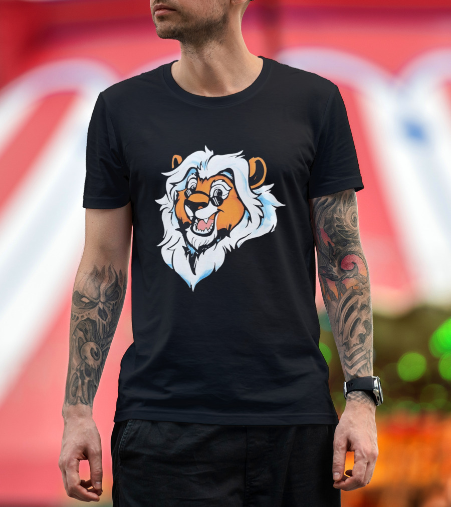 Cartoon Lion Head With Sunglasses And White Mane T-Shirt