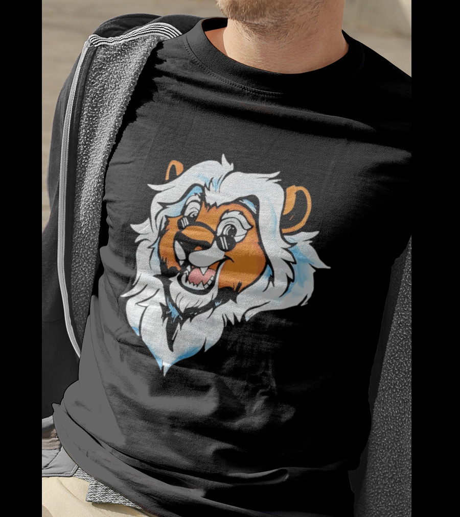 Cartoon Lion Head With Sunglasses And White Mane T-Shirt