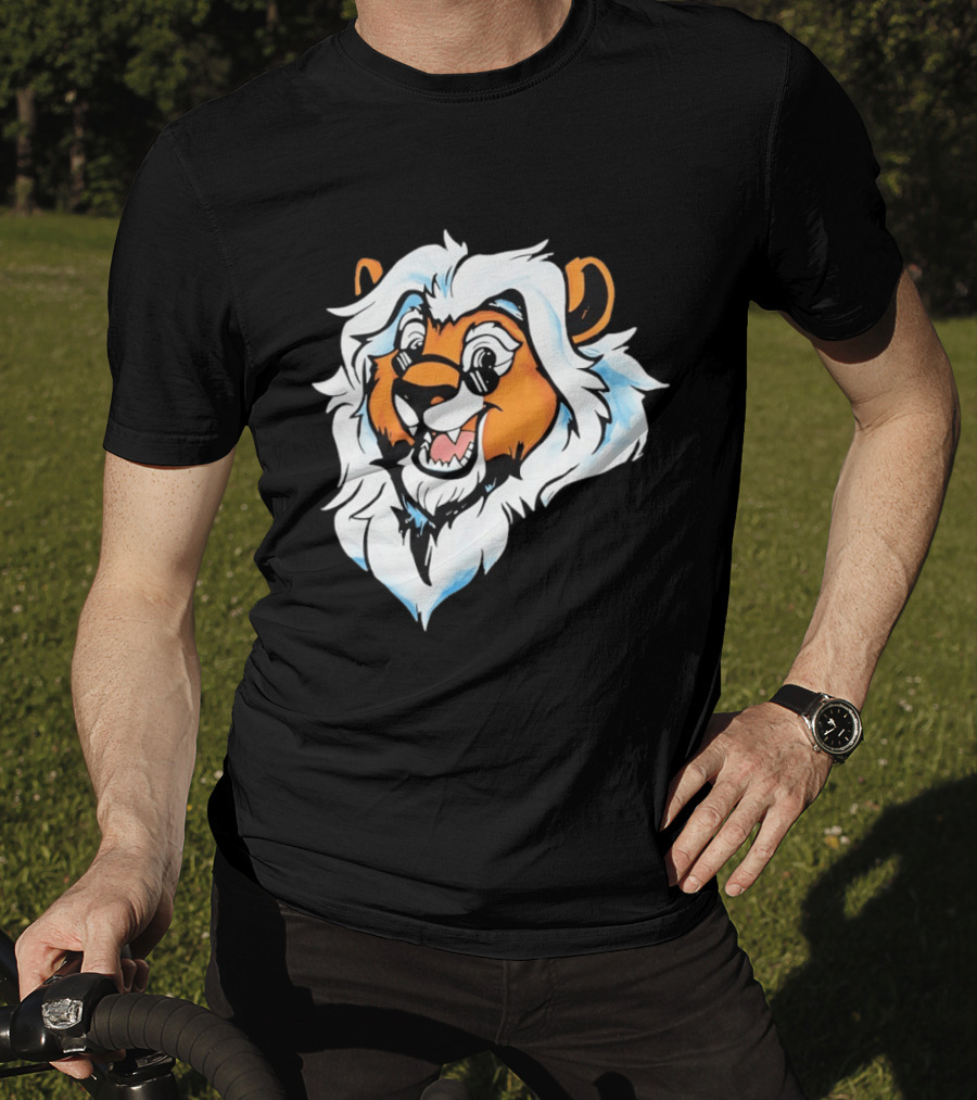 Cartoon Lion Head With Sunglasses And White Mane T-Shirt