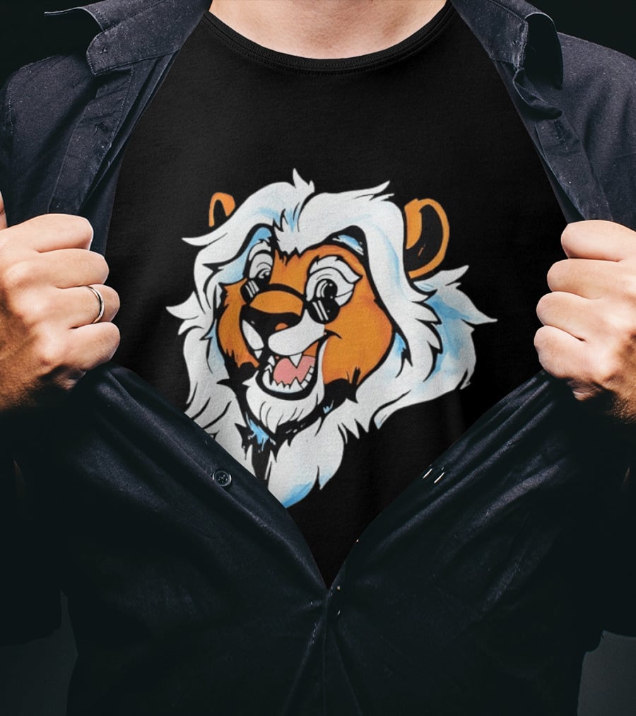 Cartoon Lion Head With Sunglasses And White Mane T-Shirt