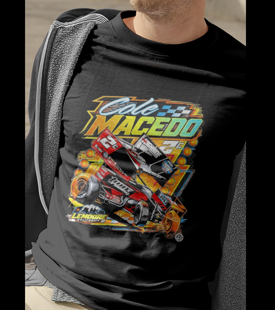 Cole Macedo 2C Racing Lemoore California Sprint Car Checkered Flag NOS Highside T-Shirt