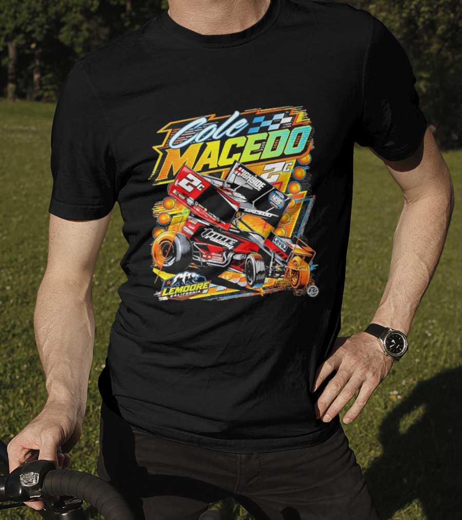 Cole Macedo 2C Racing Lemoore California Sprint Car Checkered Flag NOS Highside T-Shirt