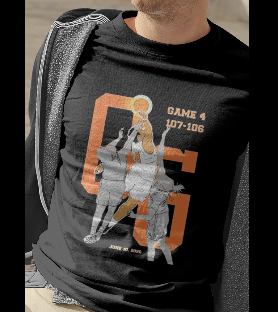 Game 4 107 106 June 10 2026 Basketball Player Dunk Action T-Shirt