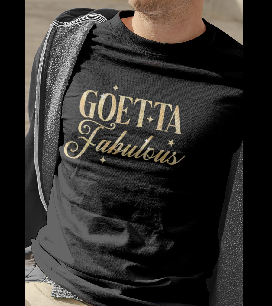 Goetta Fabulous Gold Glitter Cursive Lettering With Sparkling Twinkling Stars T-Shirt