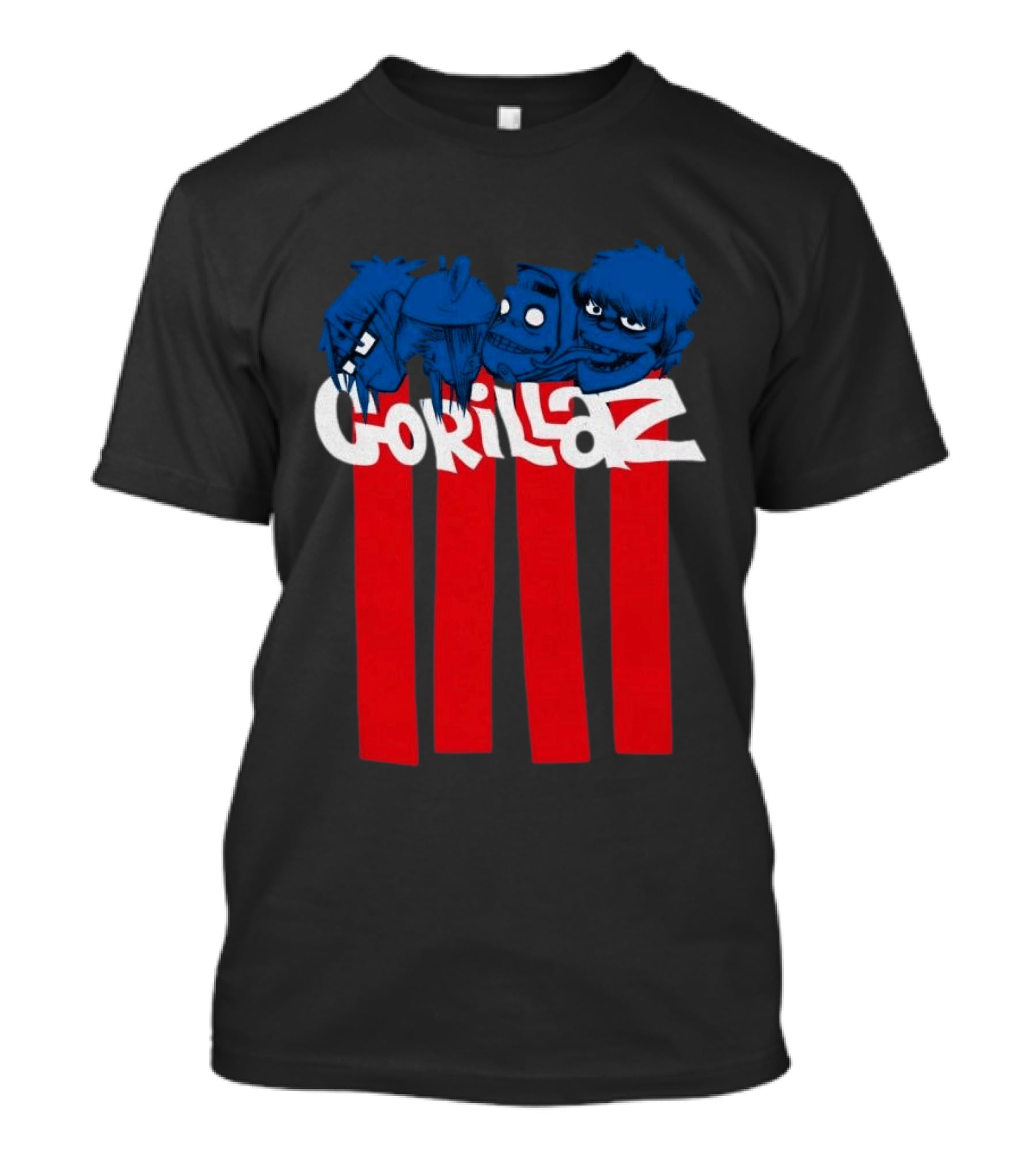 GORILLAZ Pez Heads Characters Red Stripes T-Shirt