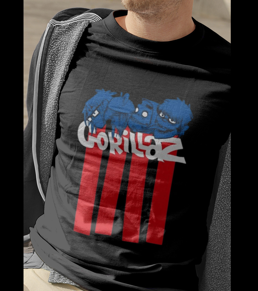 GORILLAZ Pez Heads Characters Red Stripes T-Shirt