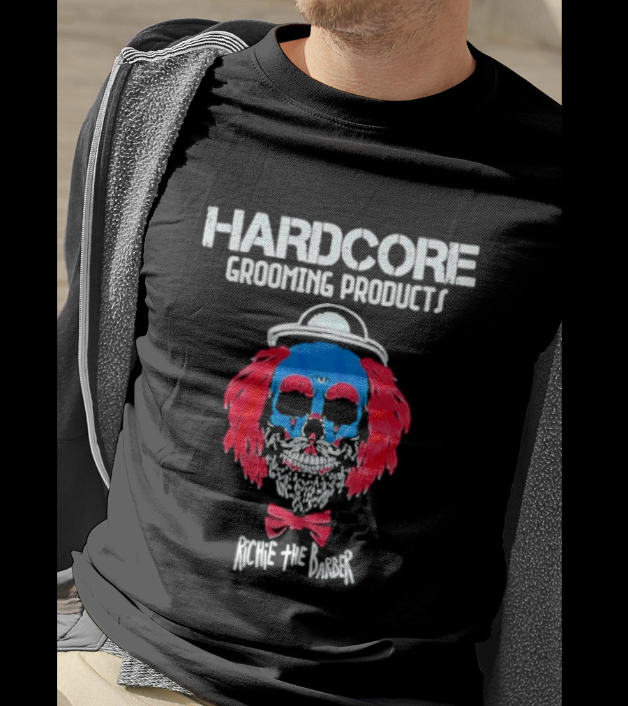 Hardcore Grooming Products Richie The Barber Skull Art Bow Tie T-Shirt