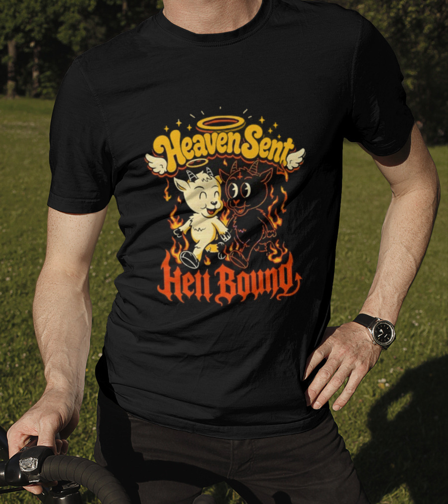 Heaven Sent Hell Bound Goats Fire Halo Wings T-Shirt
