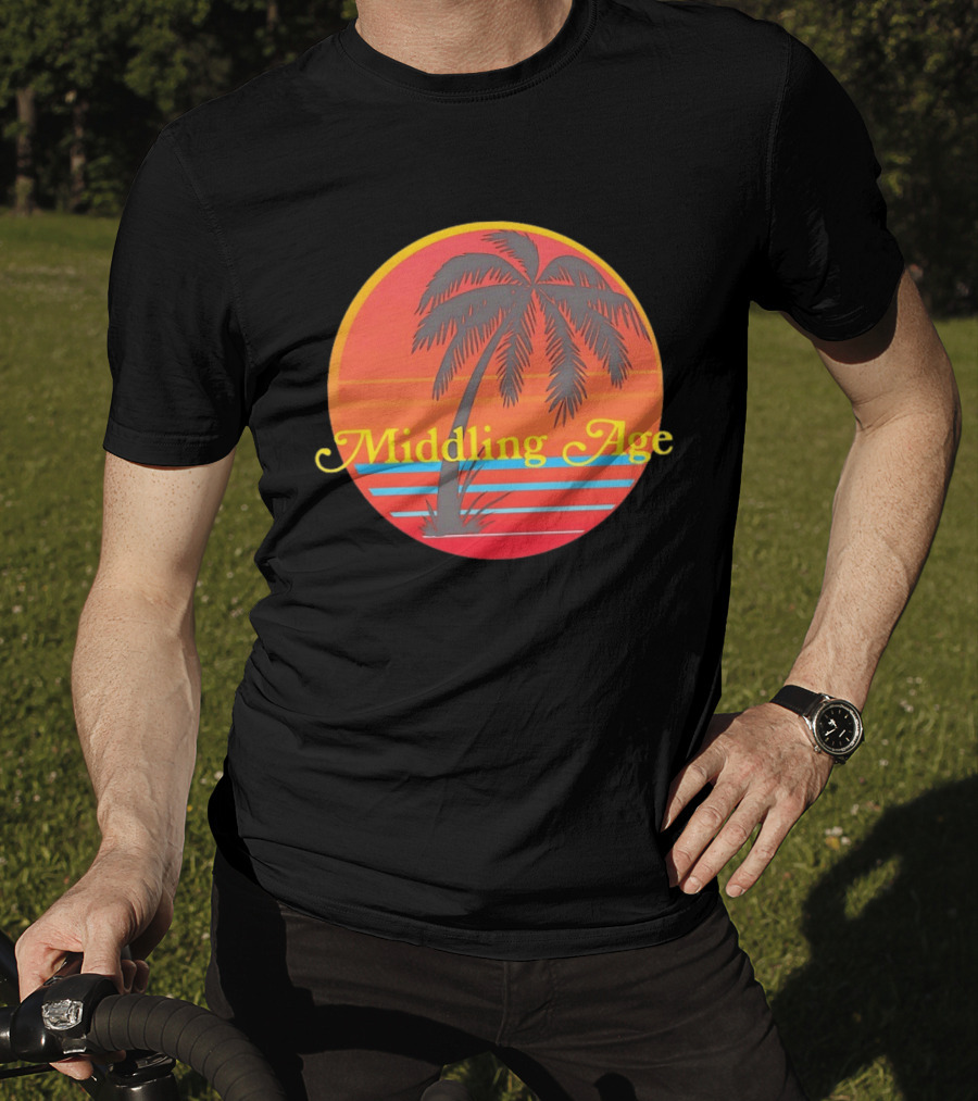 Middling Age Sunset Gradient Palm Tree Tropical T-Shirt