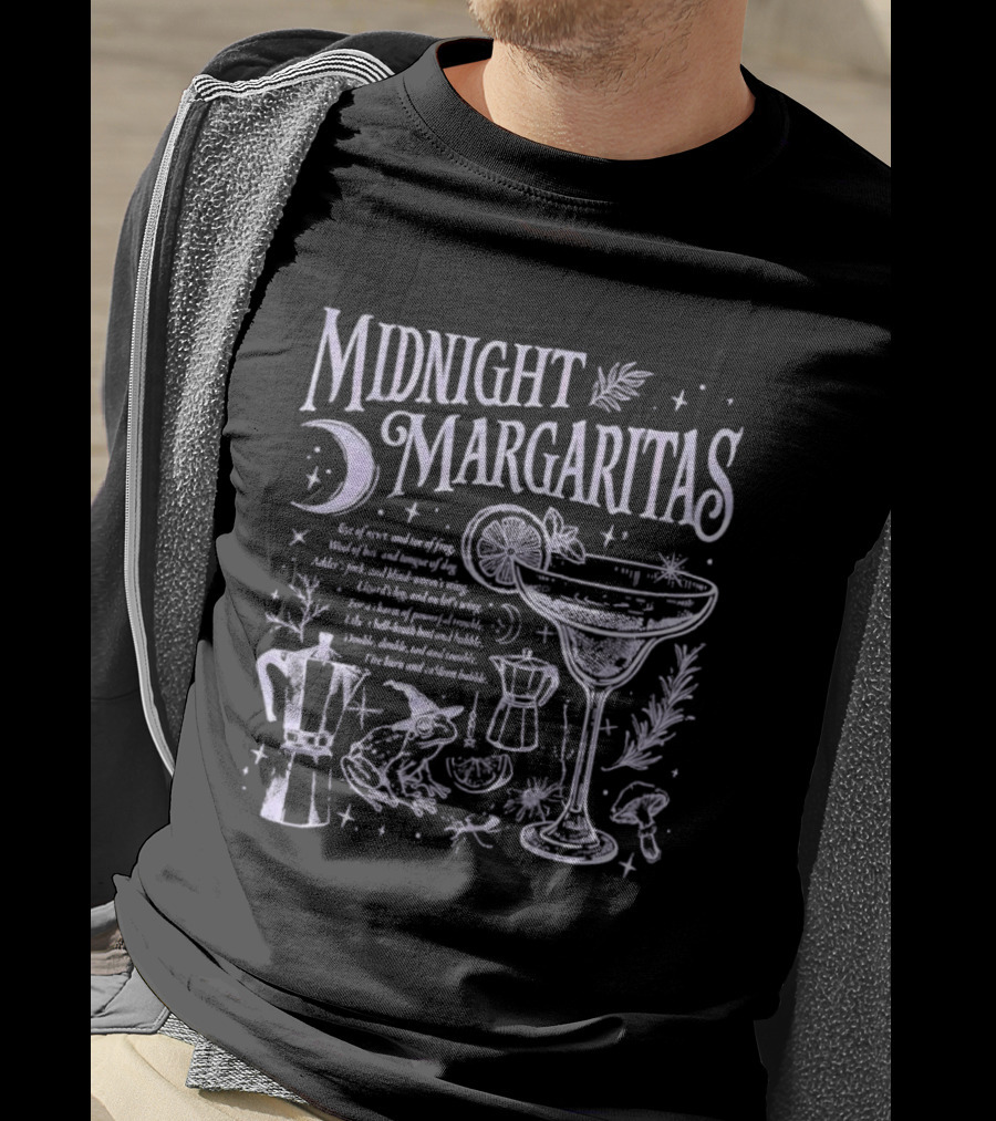 Midnight Margaritas Moon And Witchy Spooky Season Cauldron T-Shirt