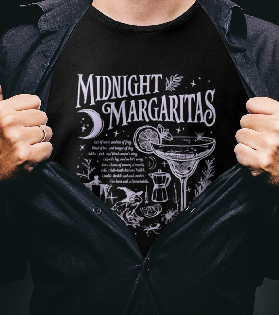 Midnight Margaritas Moon And Witchy Spooky Season Cauldron T-Shirt