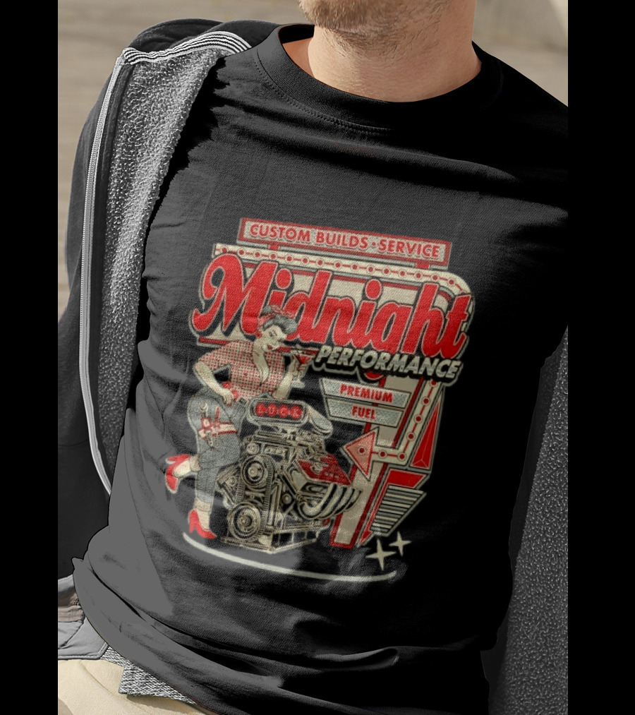 Midnight Performance Custom Builds Service Premium Fuel Retro Pin Up T-Shirt