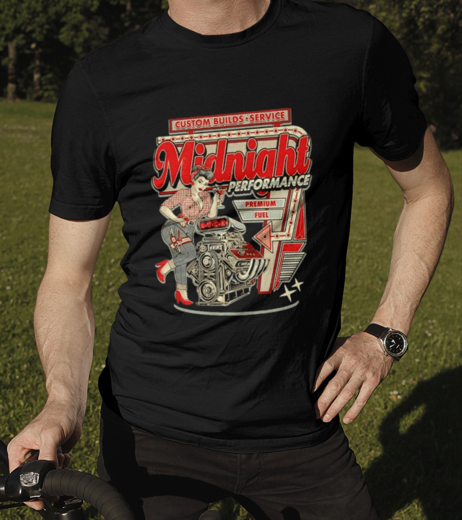 Midnight Performance Custom Builds Service Premium Fuel Retro Pin Up T-Shirt