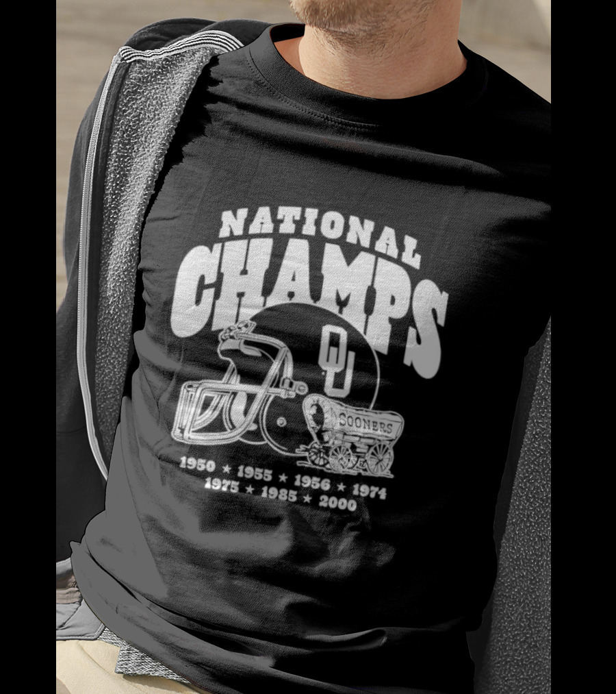 Oklahoma Sooners National Champs Football 1950 1955 1956 1974 1975 1985 2000 T-Shirt