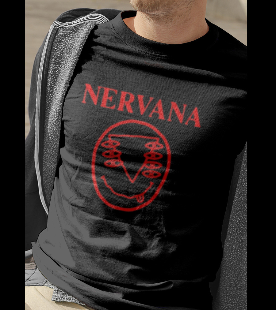 Nervana Red Smiley Face Nirvana Grunge Band T-Shirt