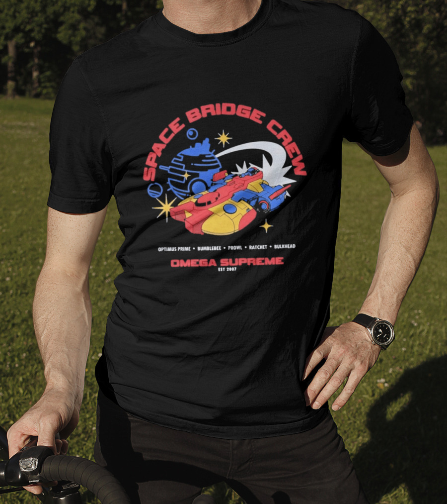 Space Bridge Crew Omega Supreme Optimus Prime Bumblebee Prowl Ratchet Bulkhead T-Shirt