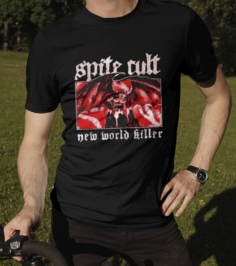 Spite Cult Horned Demon Spreading Wings On Mountain New World Killer T-Shirt