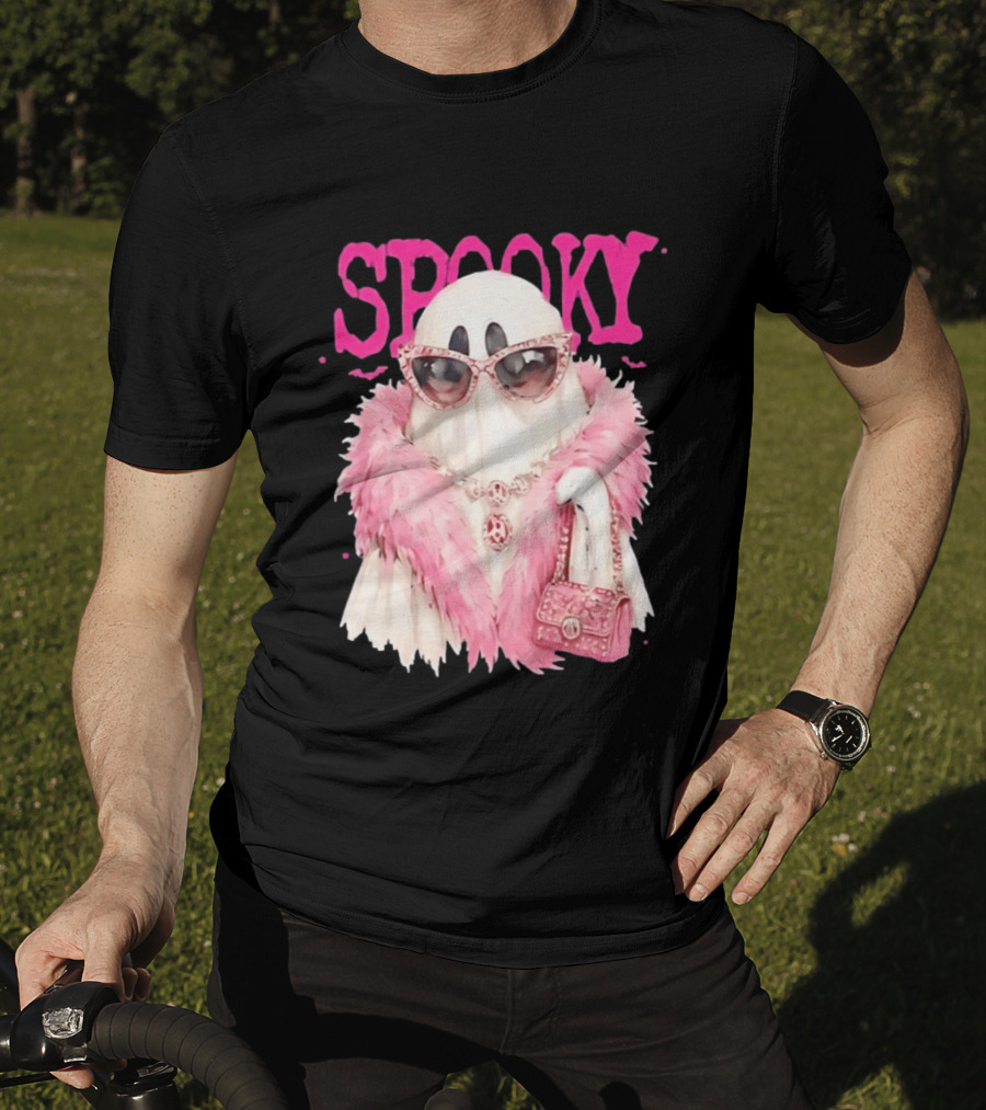 Spooky Glamorous Ghost With Pink Fur And Sunglasses T-Shirt