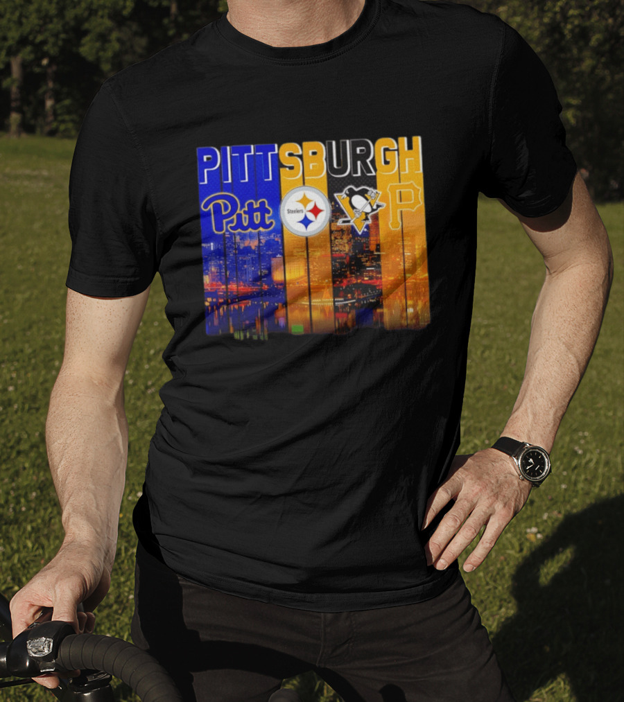 Pittsburgh Pitt Steelers Penguins Pirates City Skyline T-Shirt
