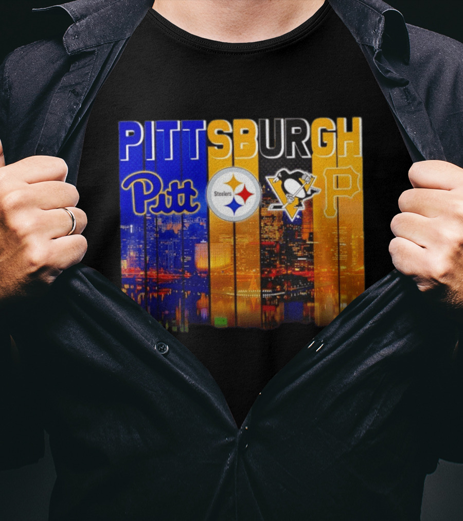 Pittsburgh Pitt Steelers Penguins Pirates City Skyline T-Shirt