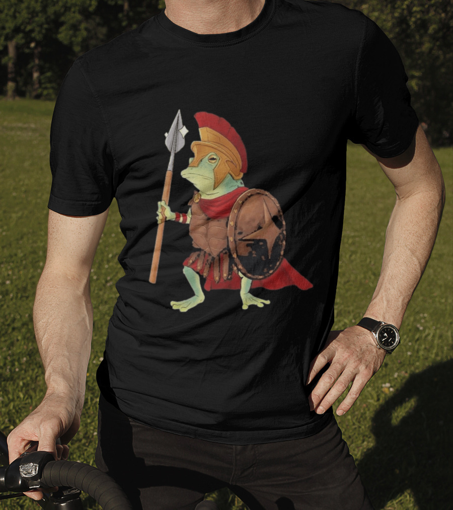 Stakuyi Hop Lite Frog Roman Soldier Spear Shield Helmet Red Cape T-Shirt