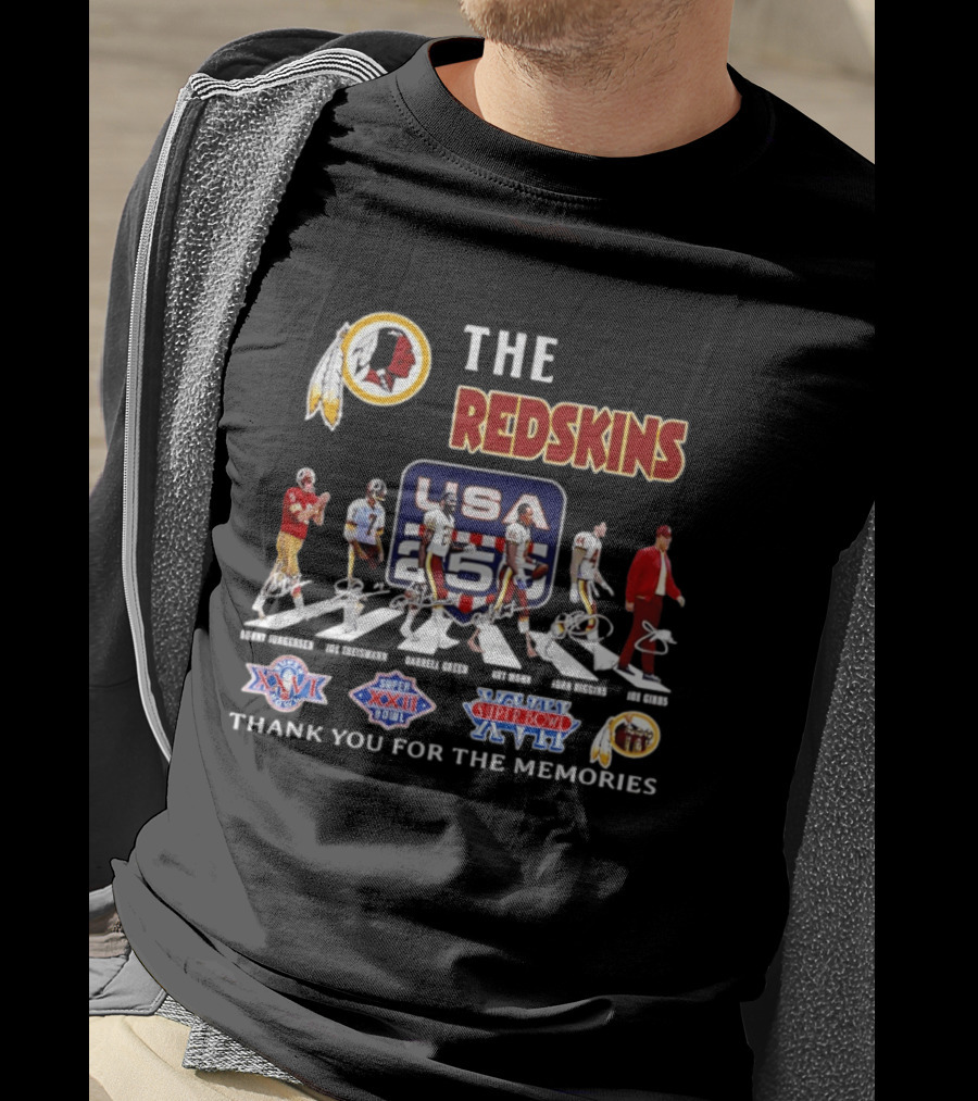 The Redskins USA 250 Years Celebration With Redskins Nation Signatures And Super Bowl Wins T-Shirt