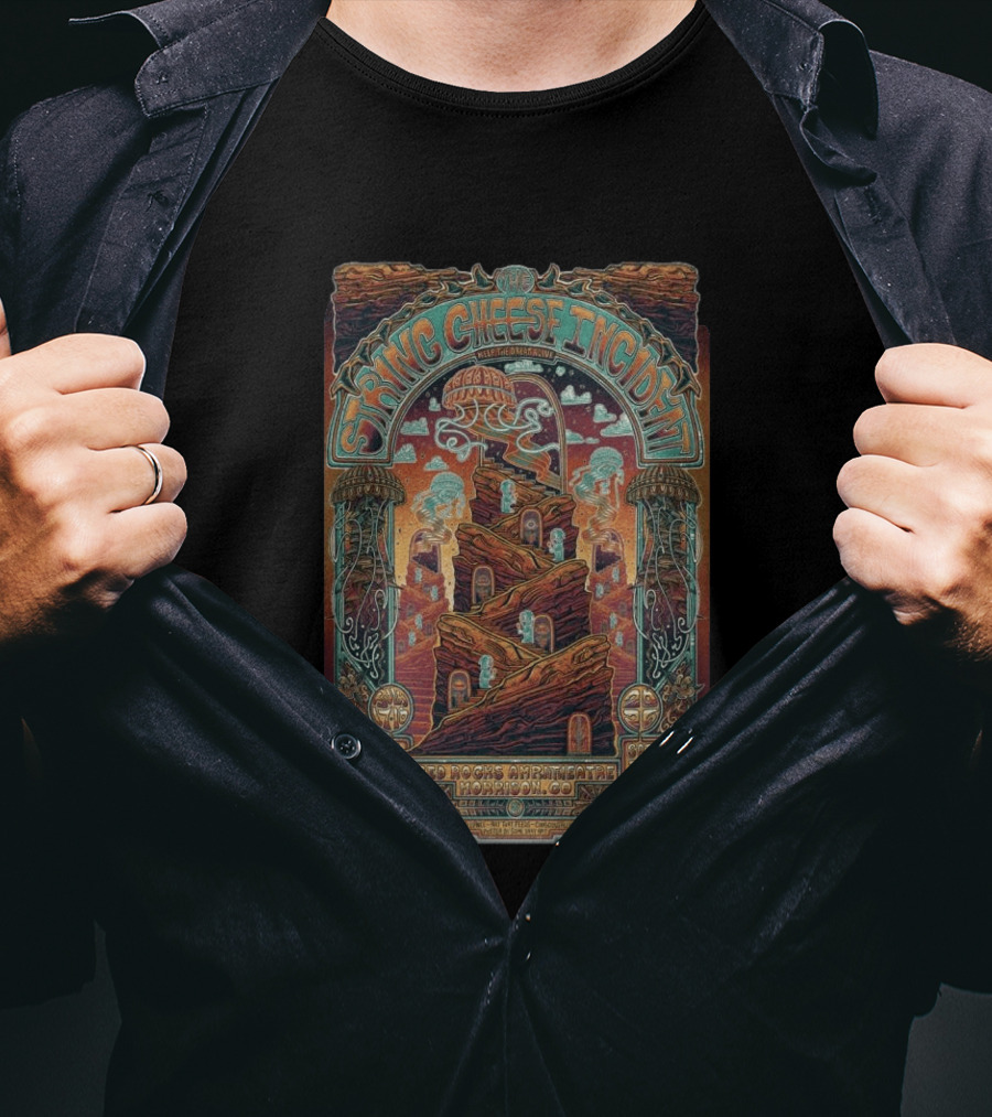 String Cheese Incident Red Rocks Amphitheatre July 2026 Tour Morrison CO Art By Nate Duval T-Shirt