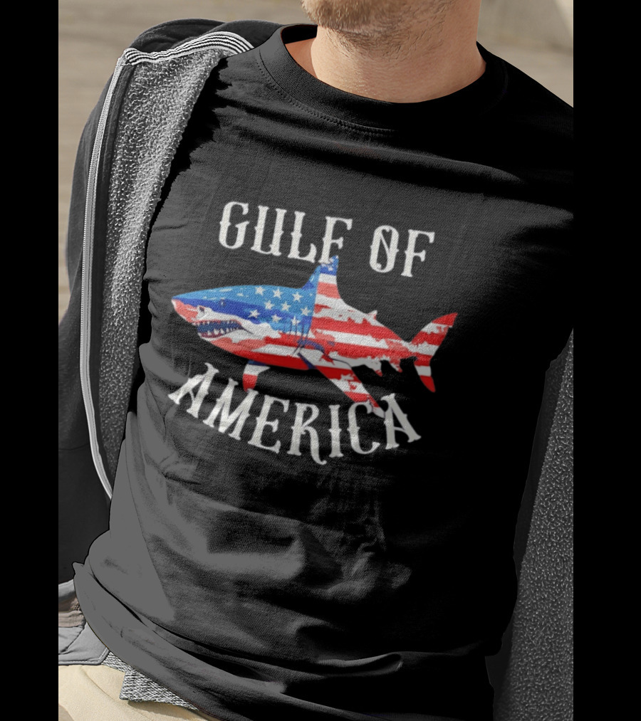 Gulf Of America Shark American Flag Patriotic T-Shirt