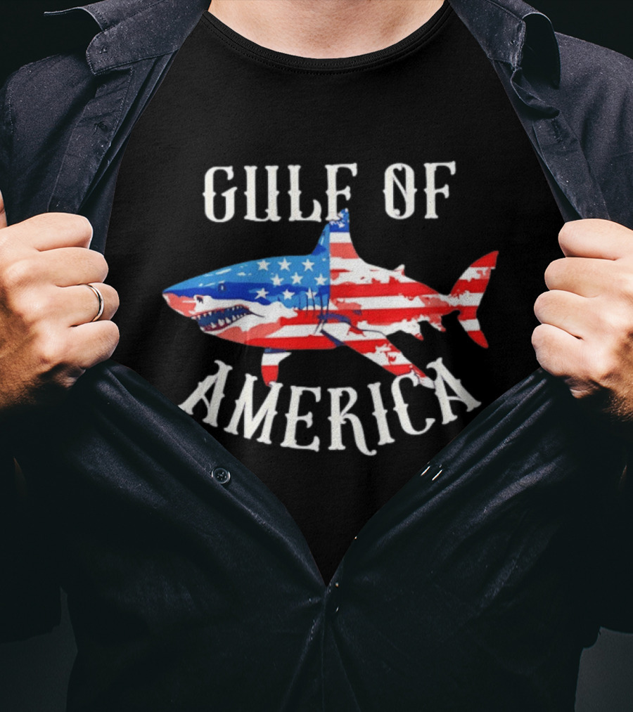 Gulf Of America Shark American Flag Patriotic T-Shirt