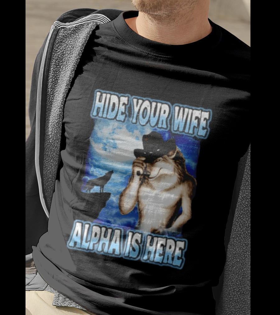 Hide Your Wife Alpha Wolf Cowboy Under Moonlight T-Shirt
