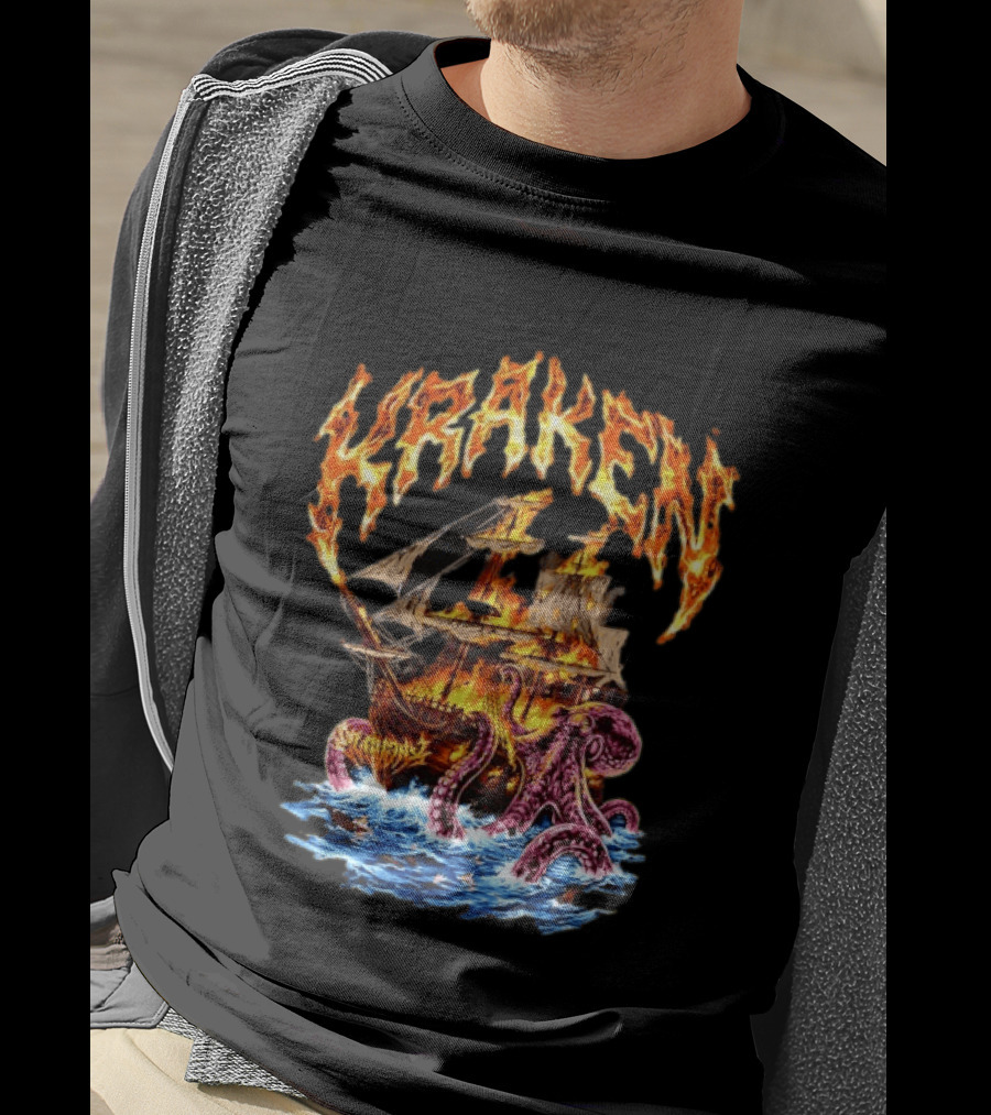 Kraken Nautical Myths Burning Ship Octopus Attack T-Shirt