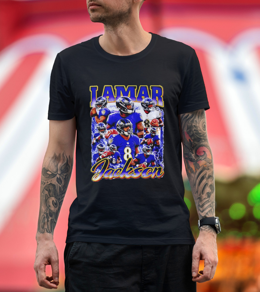 Lamar Jackson Baltimore Ravens NFL Football Star 8 T-Shirt
